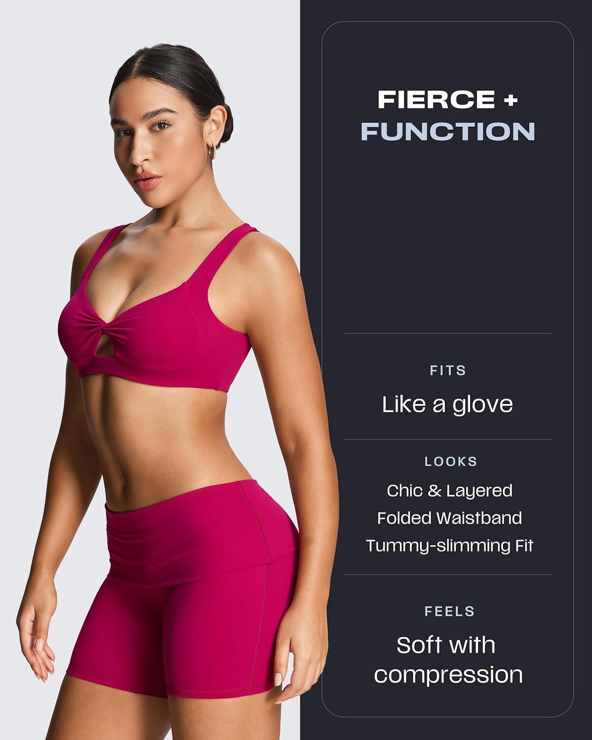 imageAoxjox Womens Workout Fold Over Yoga Shorts Folded Waistband Lumastretch Athletic Yoga Short 6quotFuchsia