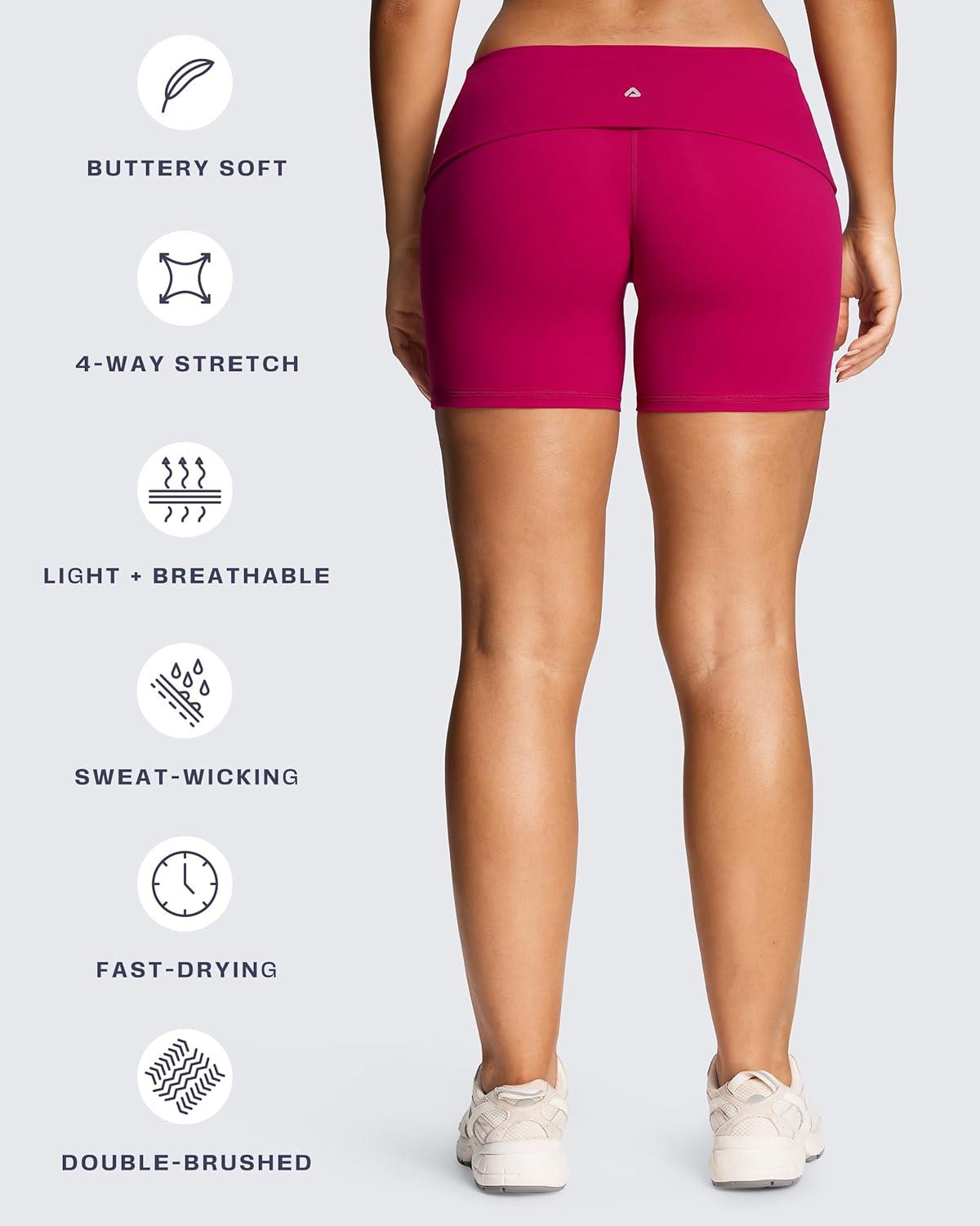 imageAoxjox Womens Workout Fold Over Yoga Shorts Folded Waistband Lumastretch Athletic Yoga Short 6quotFuchsia