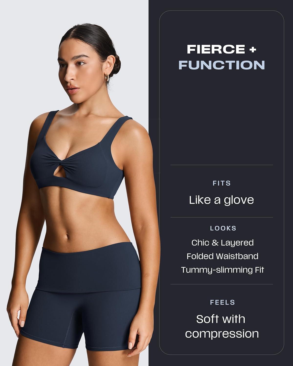 imageAoxjox Womens Workout Fold Over Yoga Shorts Folded Waistband Lumastretch Athletic Yoga Short 6quotNavy