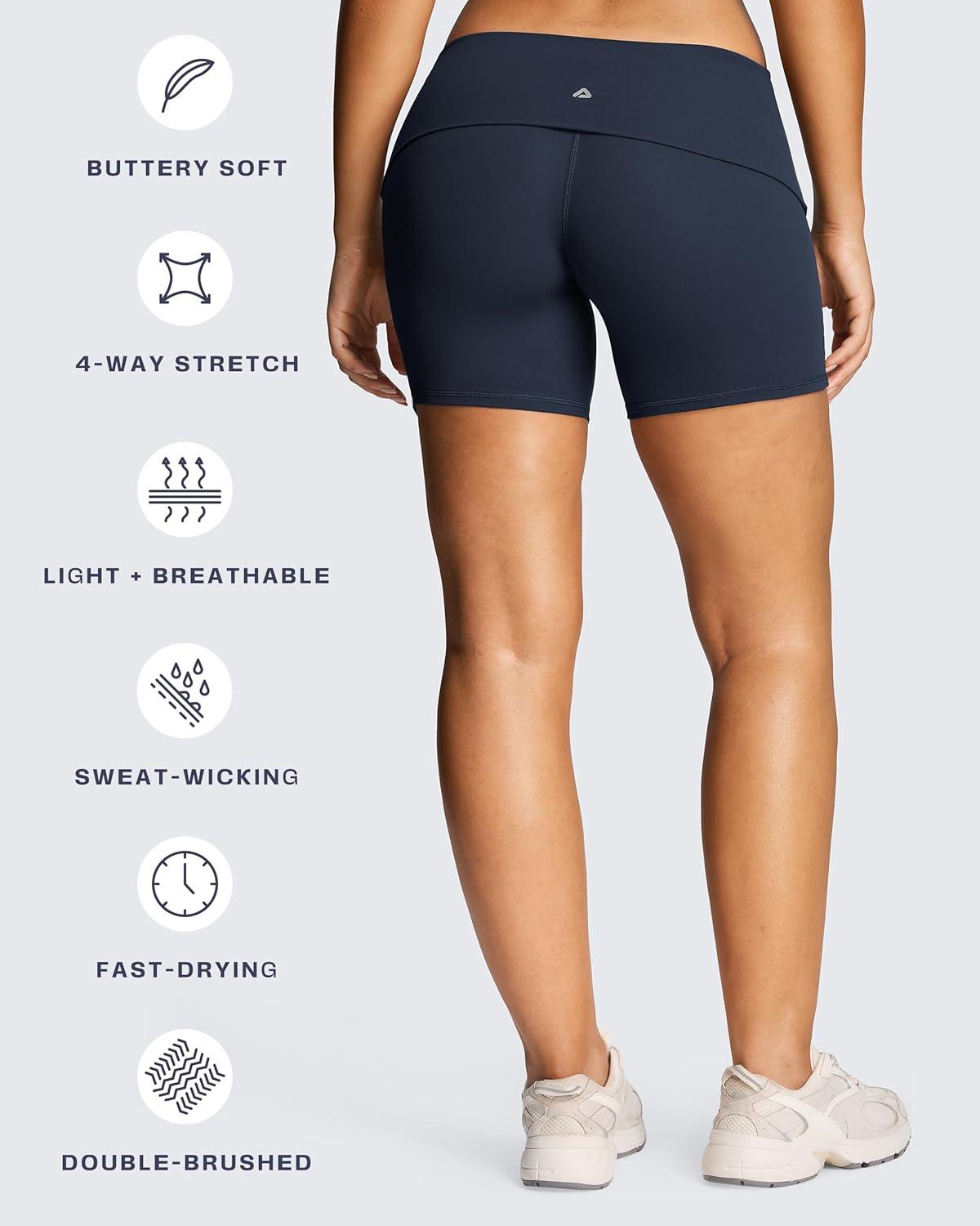 imageAoxjox Womens Workout Fold Over Yoga Shorts Folded Waistband Lumastretch Athletic Yoga Short 6quotNavy