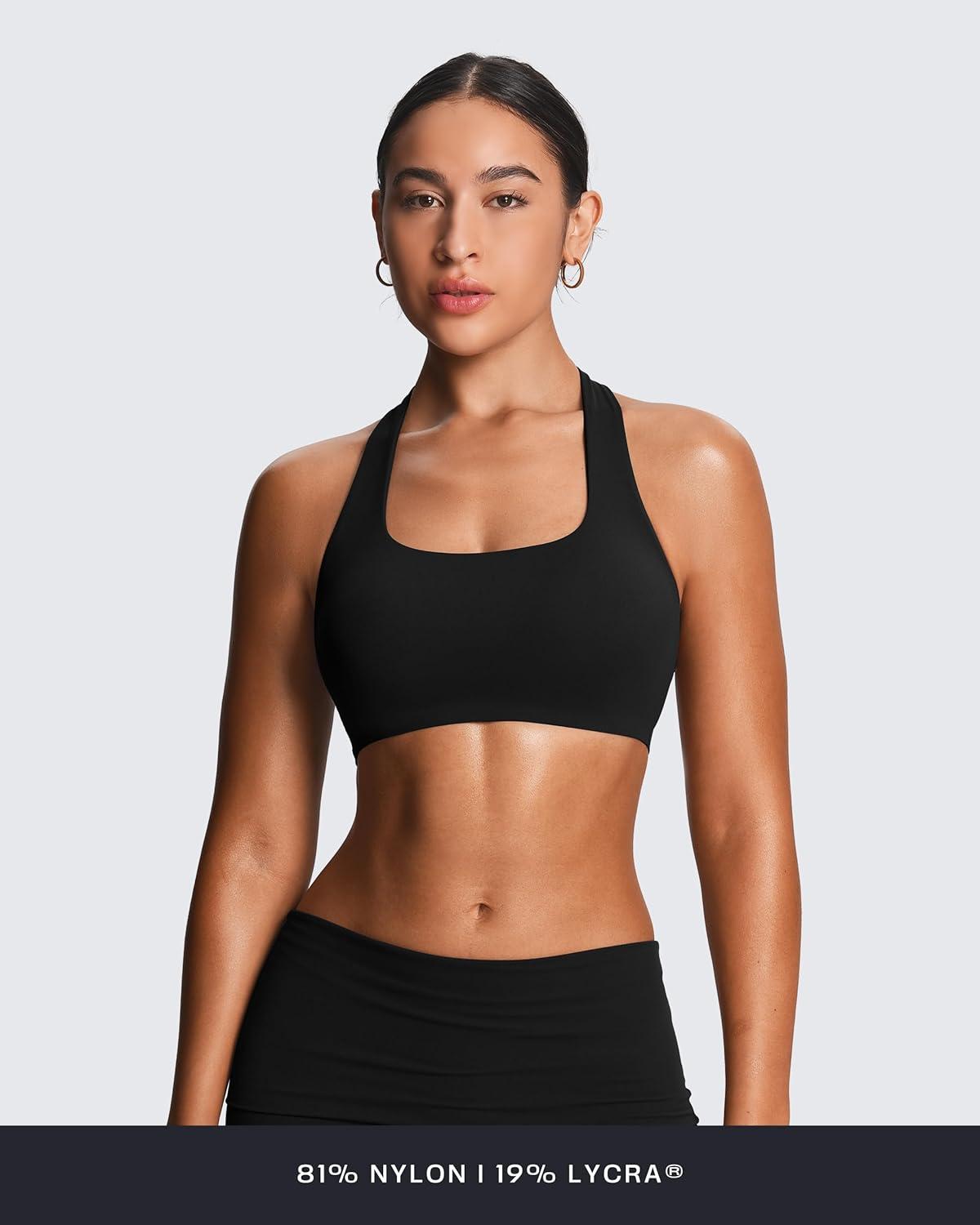 imageAoxjox Womens Workout Sports Bras Fitness Training Gym Athlenza TBack Bra Lumastretch Yoga Crop TankBlack