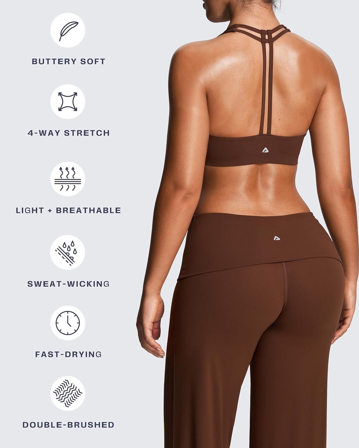 imageAoxjox Womens Workout Sports Bras Fitness Training Gym Athlenza TBack Bra Lumastretch Yoga Crop TankBrown