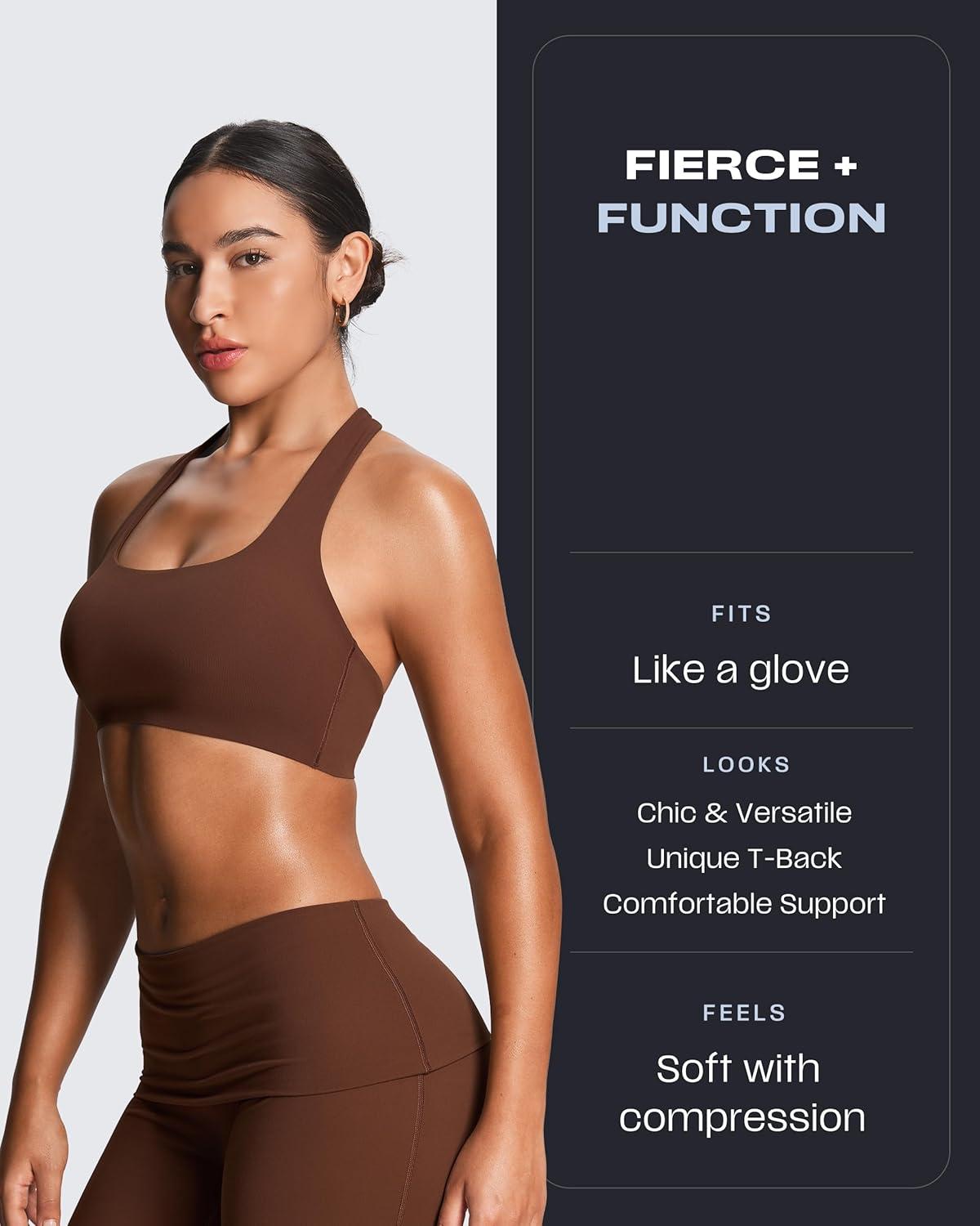 imageAoxjox Womens Workout Sports Bras Fitness Training Gym Athlenza TBack Bra Lumastretch Yoga Crop TankBrown