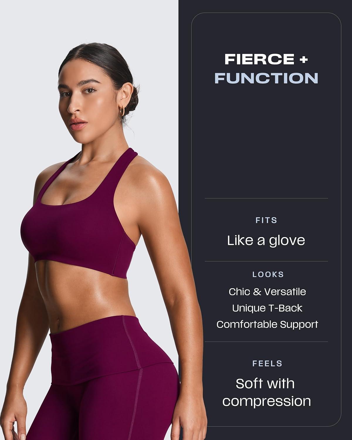 imageAoxjox Womens Workout Sports Bras Fitness Training Gym Athlenza TBack Bra Lumastretch Yoga Crop TankBurgundy