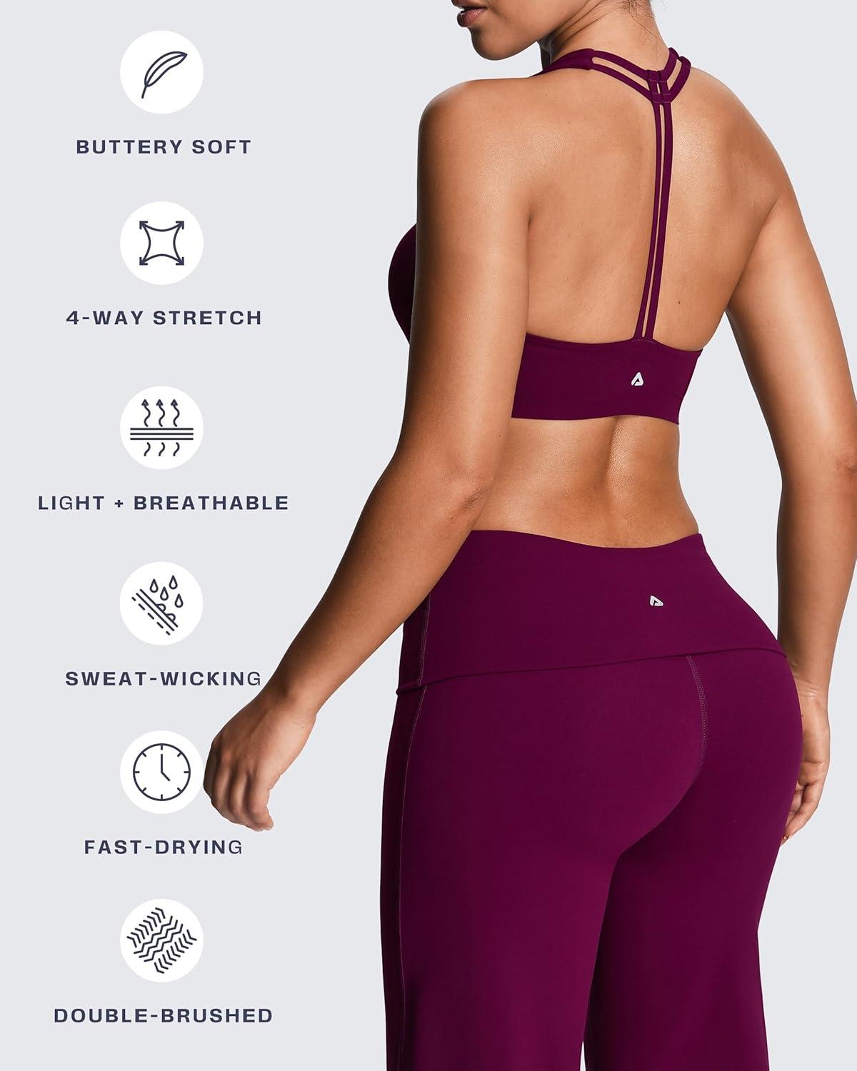 imageAoxjox Womens Workout Sports Bras Fitness Training Gym Athlenza TBack Bra Lumastretch Yoga Crop TankBurgundy