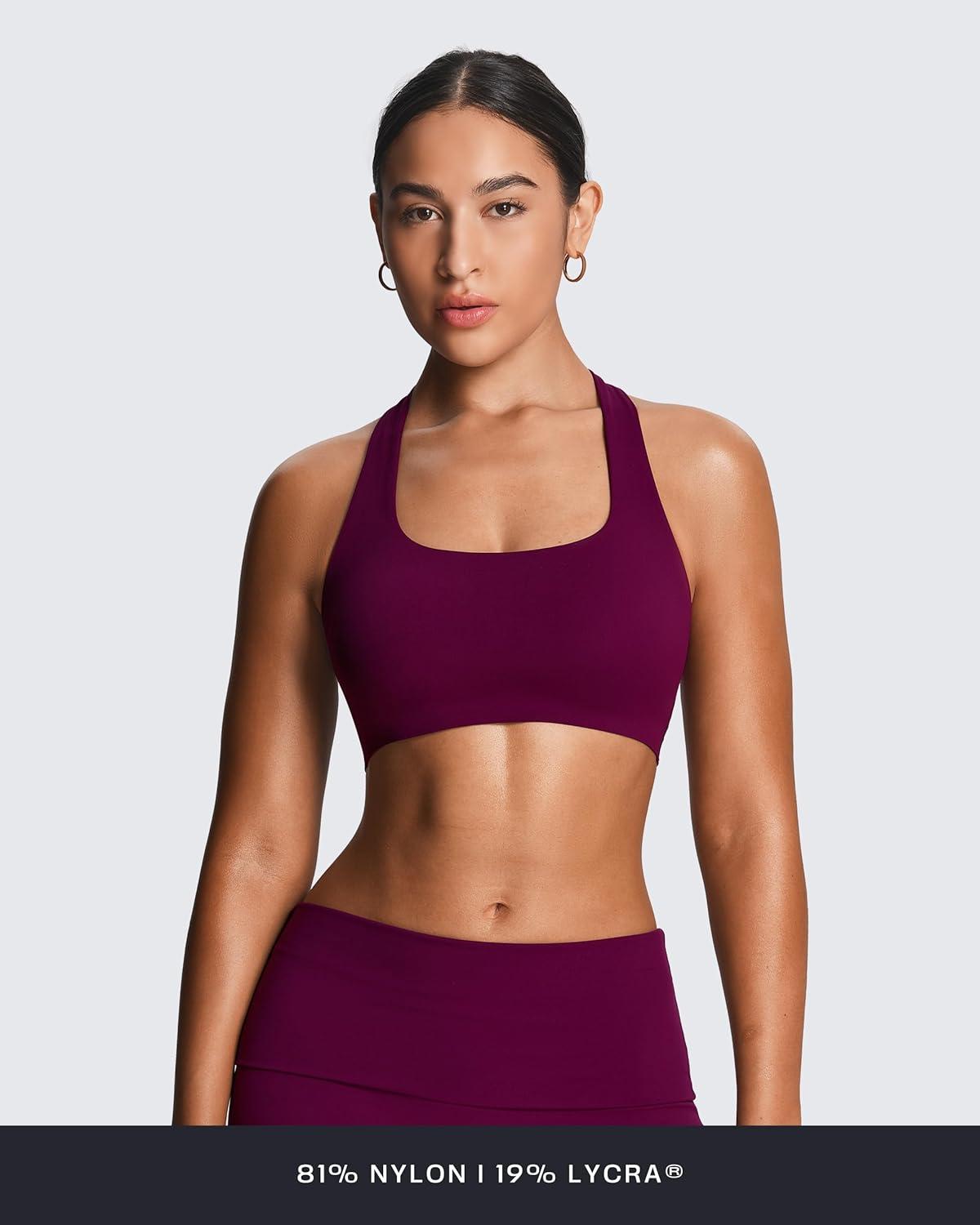imageAoxjox Womens Workout Sports Bras Fitness Training Gym Athlenza TBack Bra Lumastretch Yoga Crop TankBurgundy