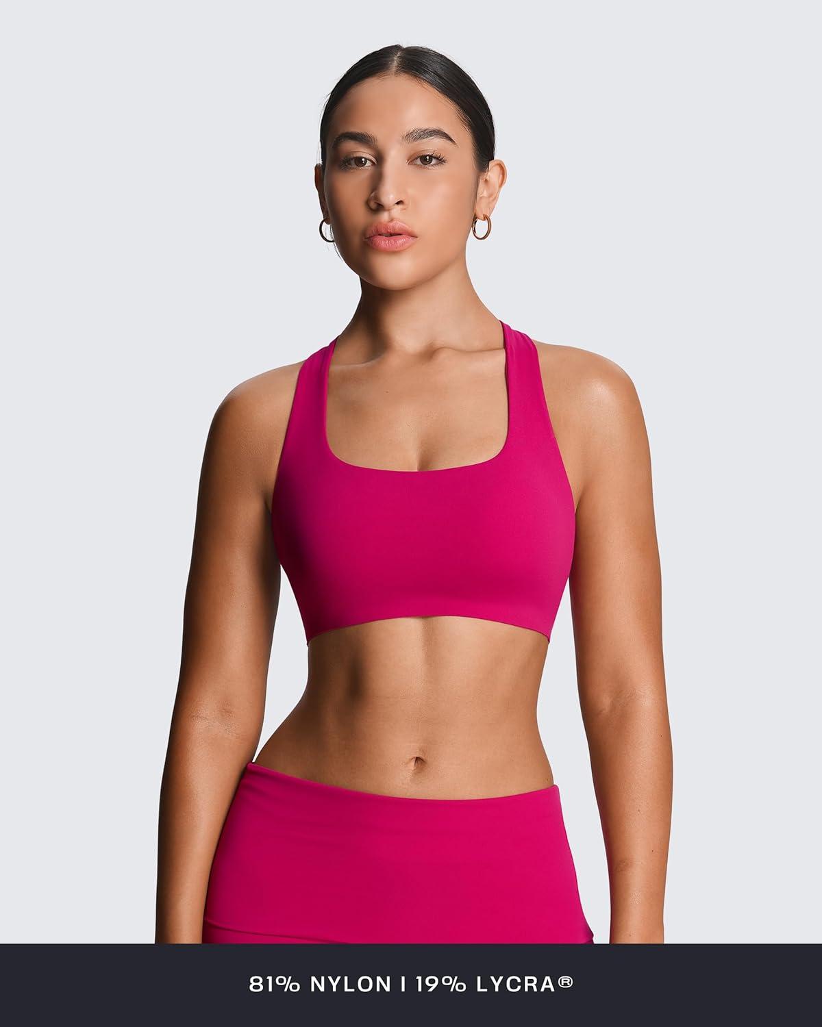 imageAoxjox Womens Workout Sports Bras Fitness Training Gym Athlenza TBack Bra Lumastretch Yoga Crop TankFuchsia