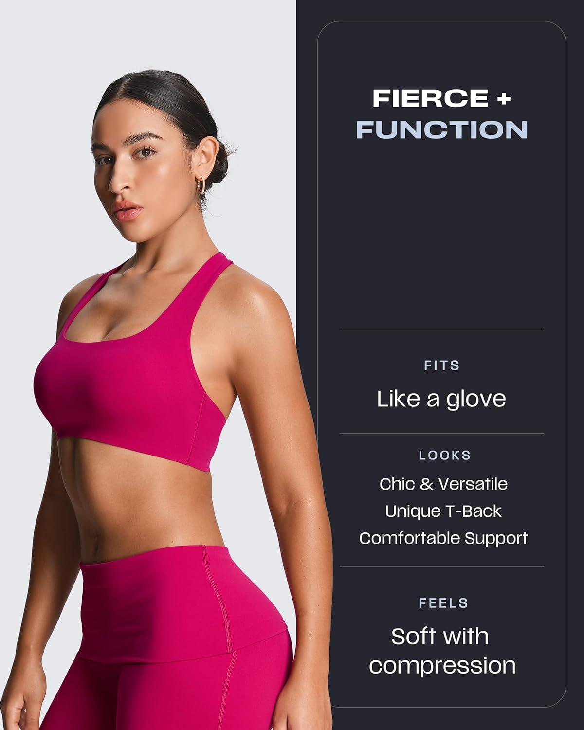 imageAoxjox Womens Workout Sports Bras Fitness Training Gym Athlenza TBack Bra Lumastretch Yoga Crop TankFuchsia