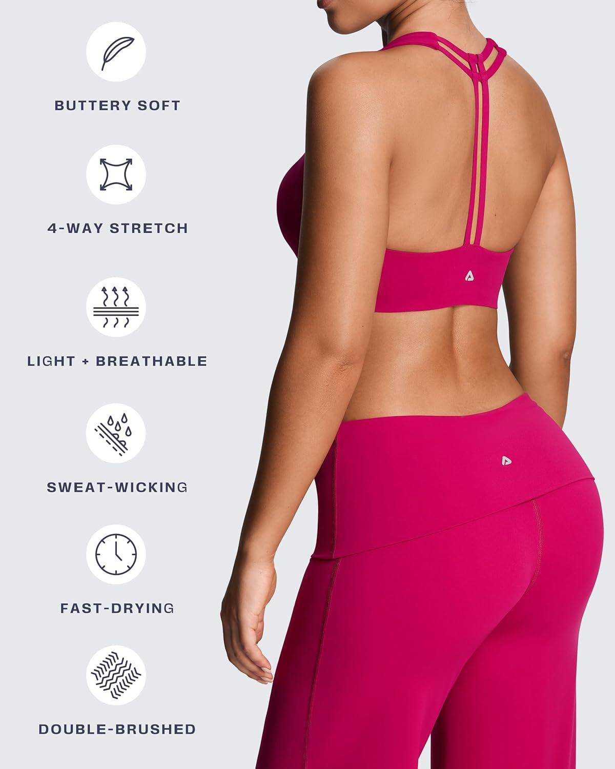 imageAoxjox Womens Workout Sports Bras Fitness Training Gym Athlenza TBack Bra Lumastretch Yoga Crop TankFuchsia