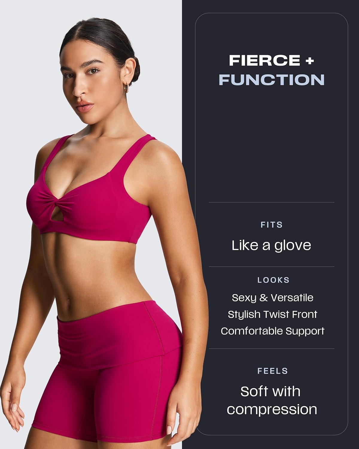 imageAoxjox Womens Workout Sports Bras Fitness Training Gym Athlenza Twist Bra Lumastretch Yoga Crop TankFuchsia