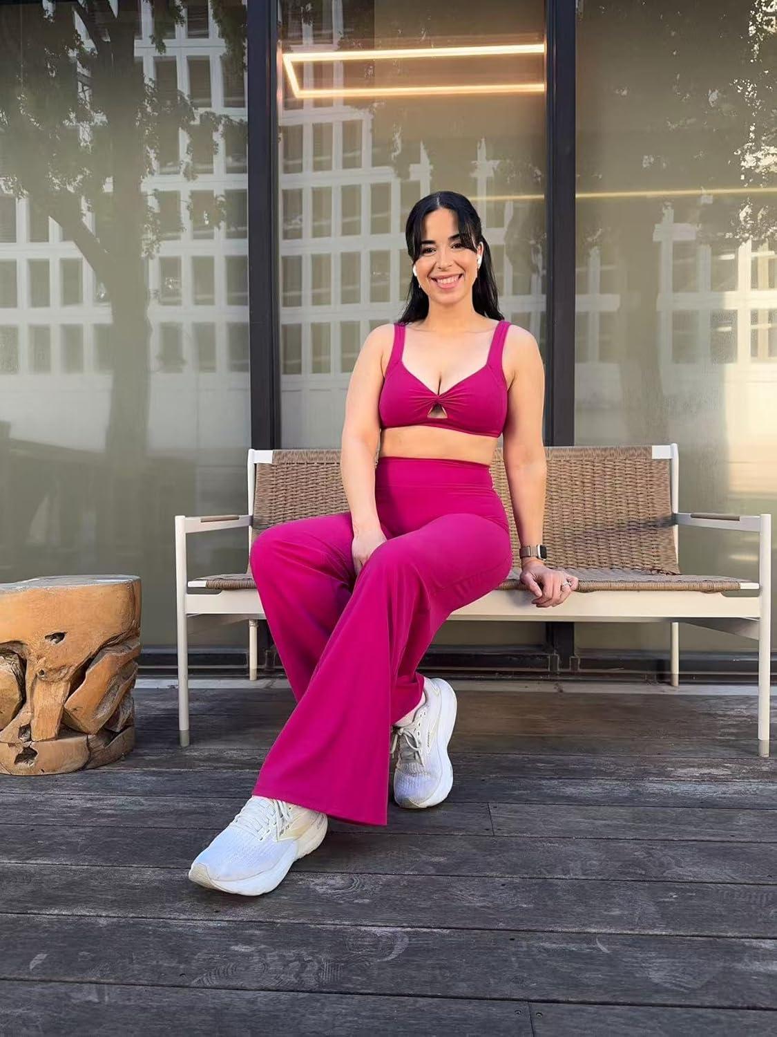 imageAoxjox Womens Workout Sports Bras Fitness Training Gym Athlenza Twist Bra Lumastretch Yoga Crop TankFuchsia