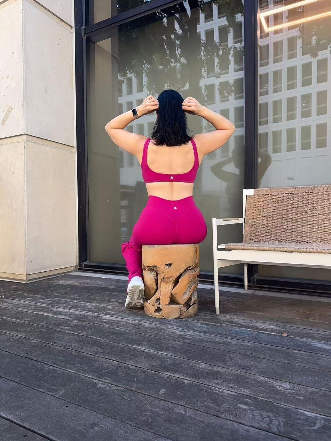 imageAoxjox Womens Workout Sports Bras Fitness Training Gym Athlenza Twist Bra Lumastretch Yoga Crop TankFuchsia