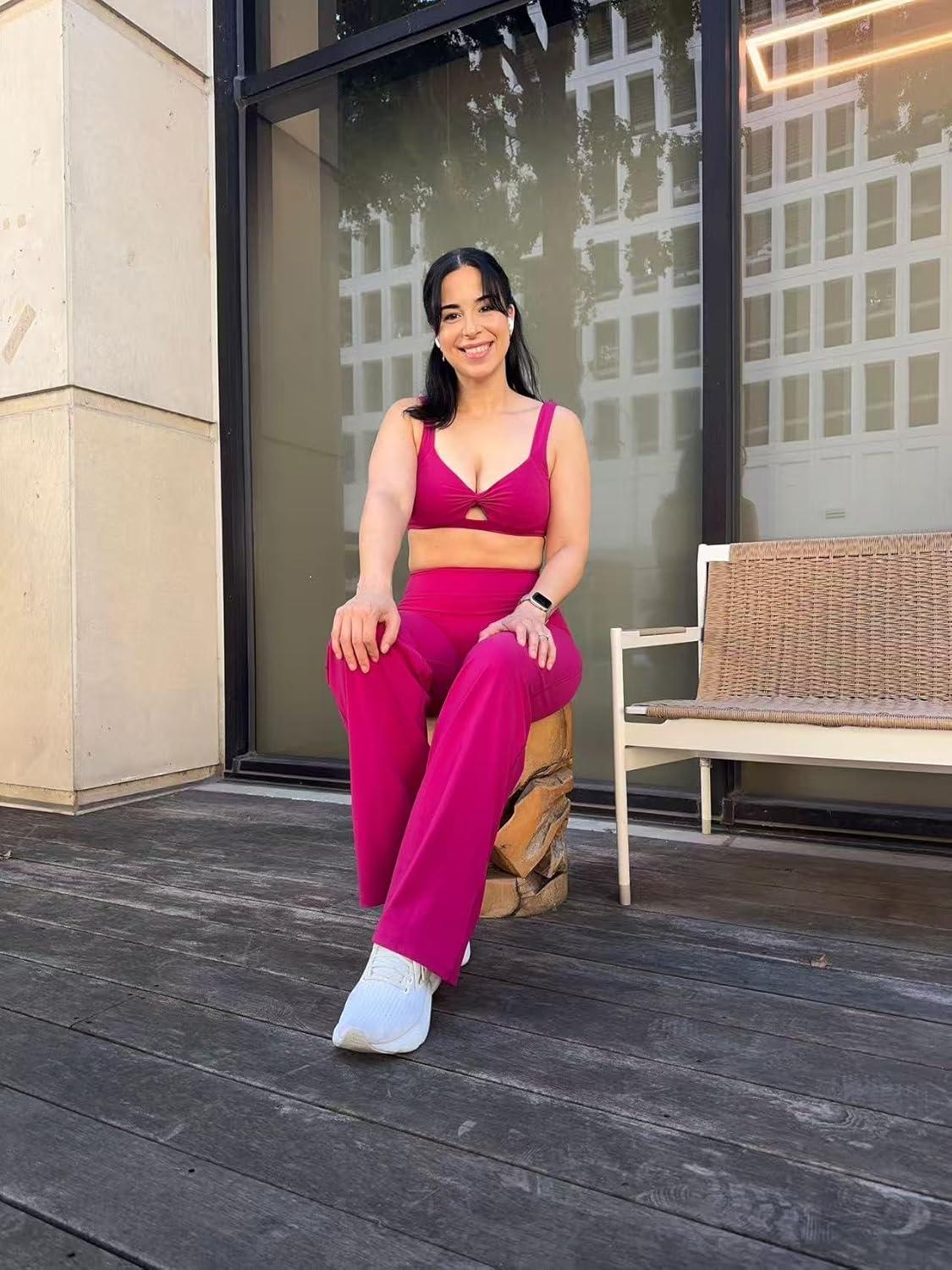 imageAoxjox Womens Workout Sports Bras Fitness Training Gym Athlenza Twist Bra Lumastretch Yoga Crop TankFuchsia