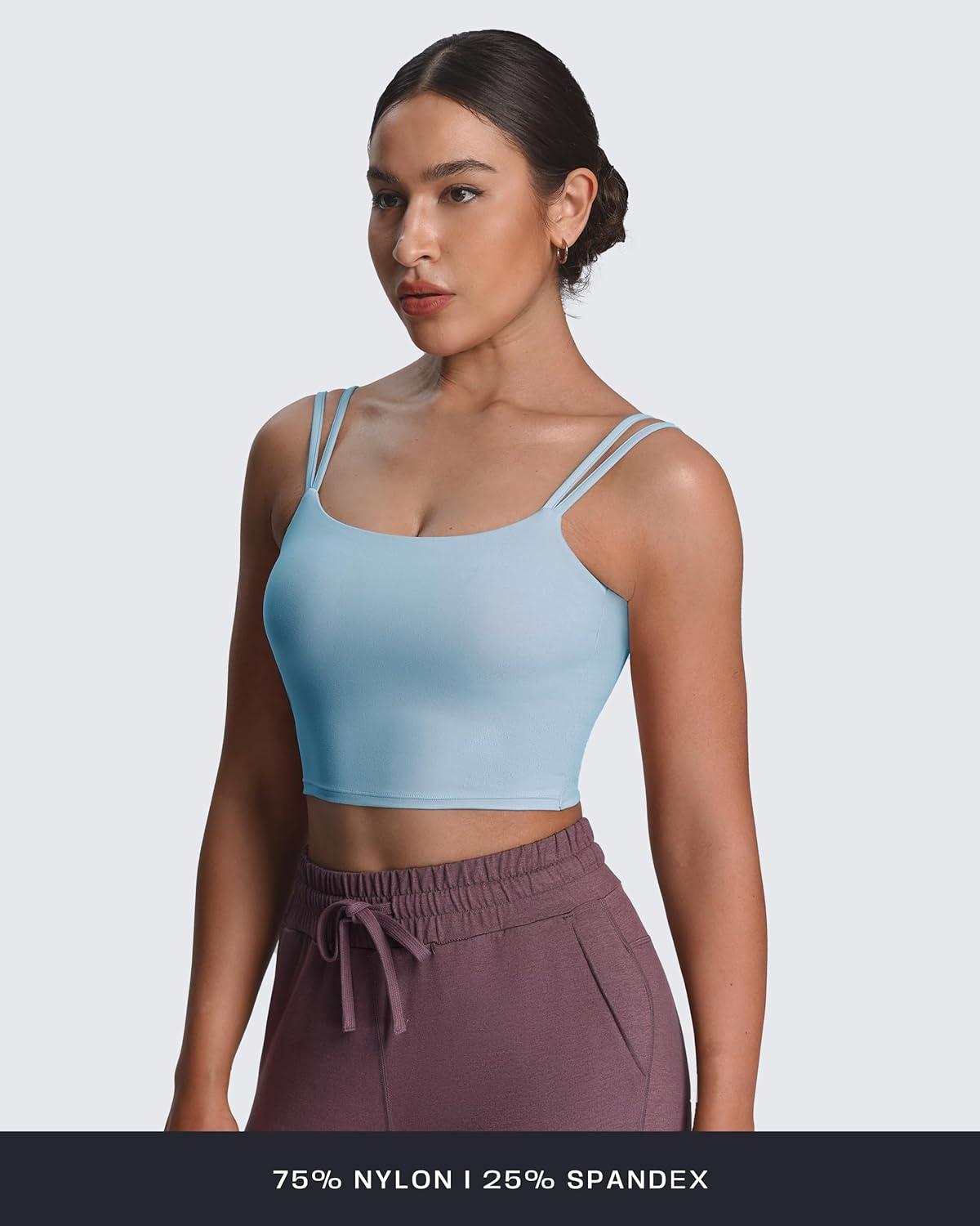 imageAoxjox Womens Workout Sports Bras Fitness Yoga Crop Tank Twist Back CamiAiry Blue