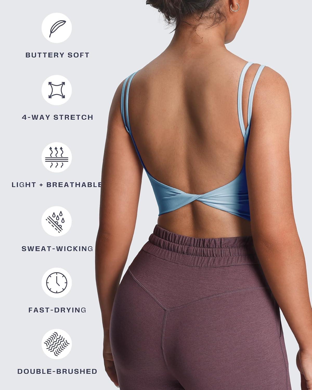 imageAoxjox Womens Workout Sports Bras Fitness Yoga Crop Tank Twist Back CamiAiry Blue