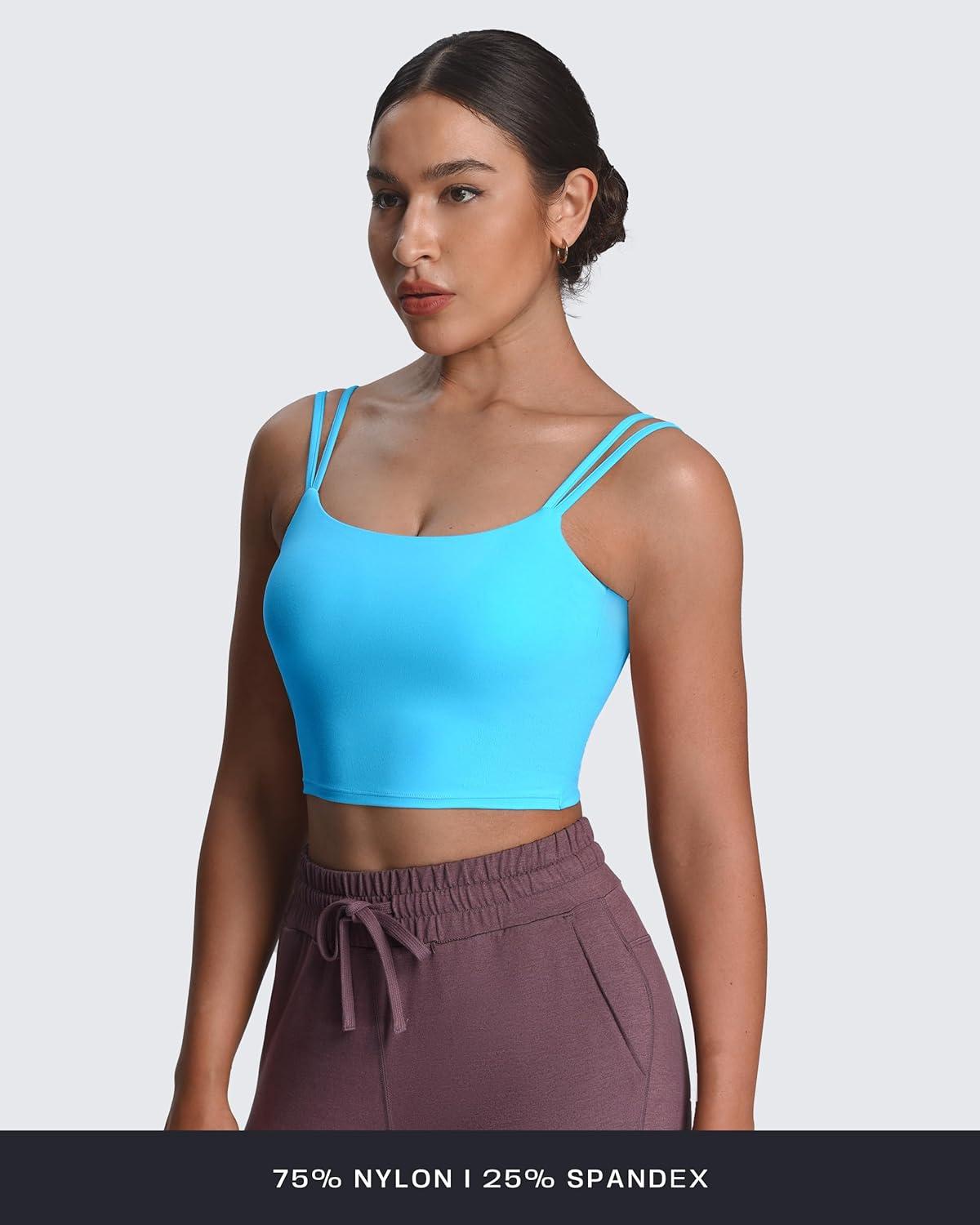 imageAoxjox Womens Workout Sports Bras Fitness Yoga Crop Tank Twist Back CamiAquarius Blue