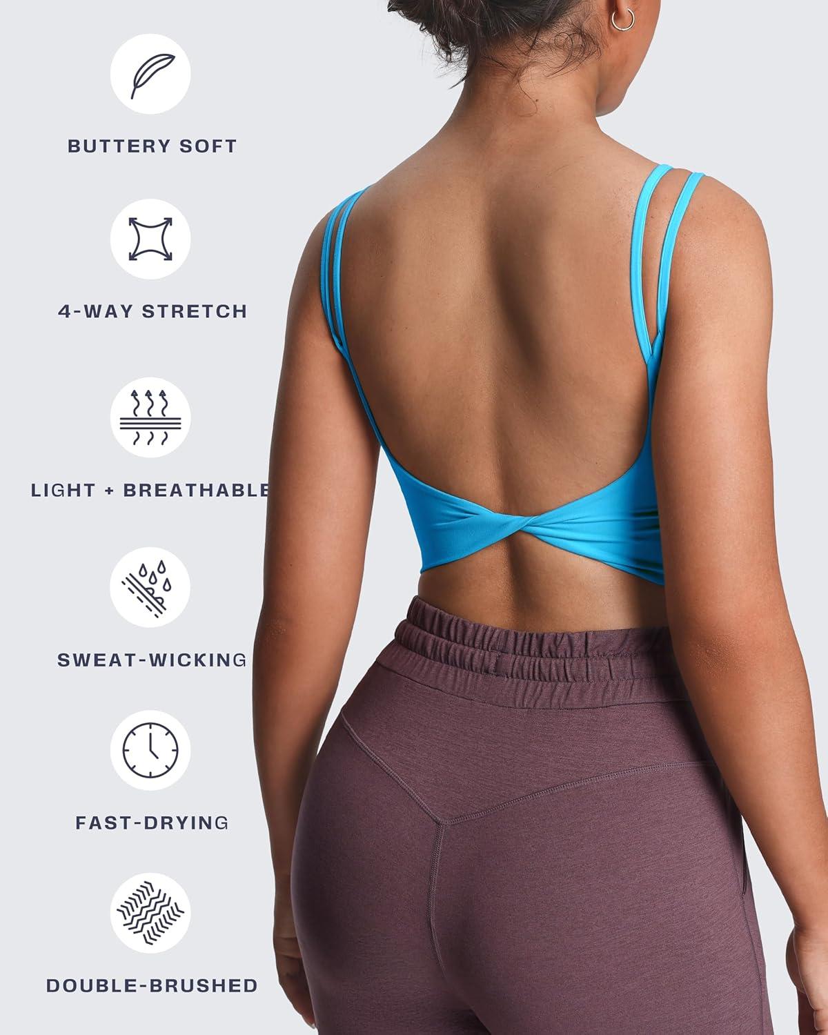 imageAoxjox Womens Workout Sports Bras Fitness Yoga Crop Tank Twist Back CamiAquarius Blue