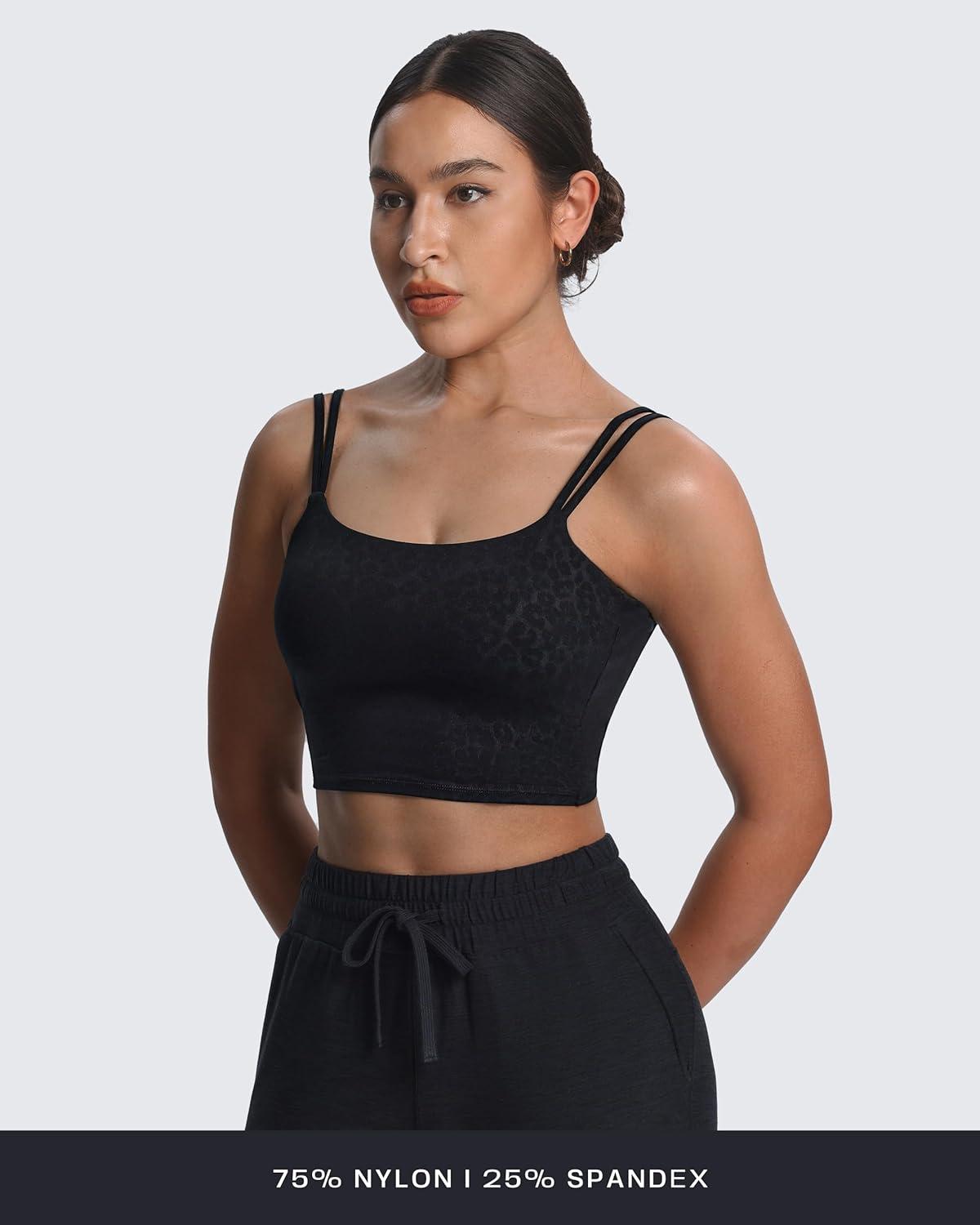 imageAoxjox Womens Workout Sports Bras Fitness Yoga Crop Tank Twist Back CamiBlack Leopard Print