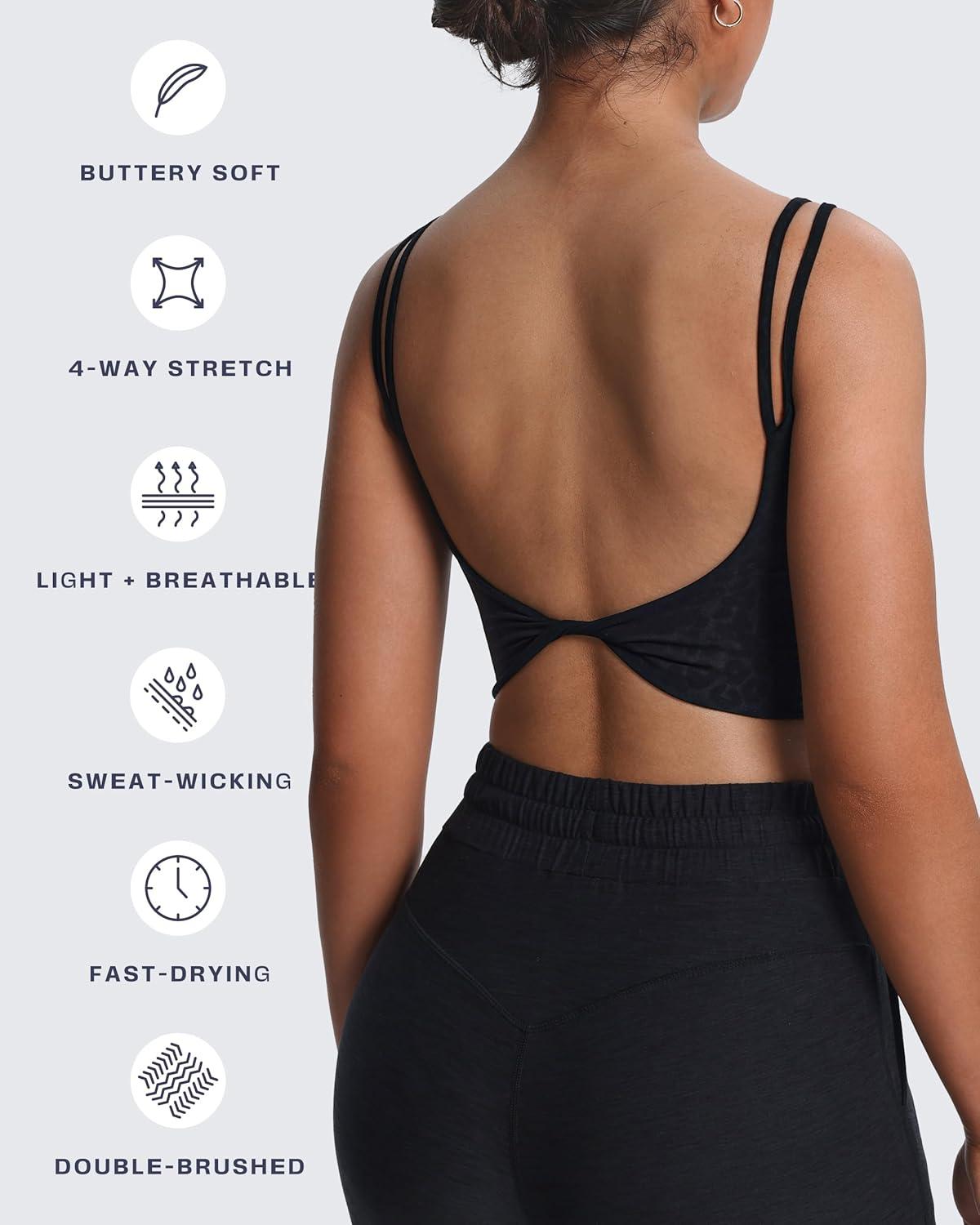 imageAoxjox Womens Workout Sports Bras Fitness Yoga Crop Tank Twist Back CamiBlack Leopard Print