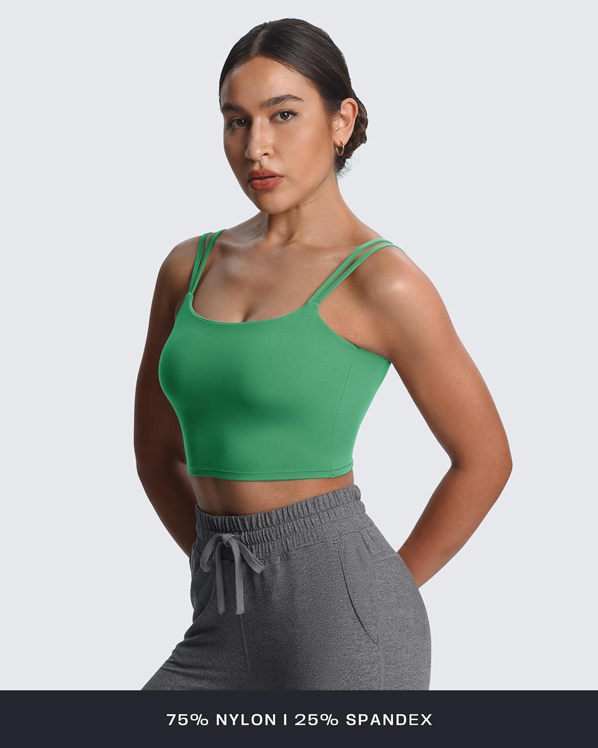 imageAoxjox Womens Workout Sports Bras Fitness Yoga Crop Tank Twist Back CamiBottle Green