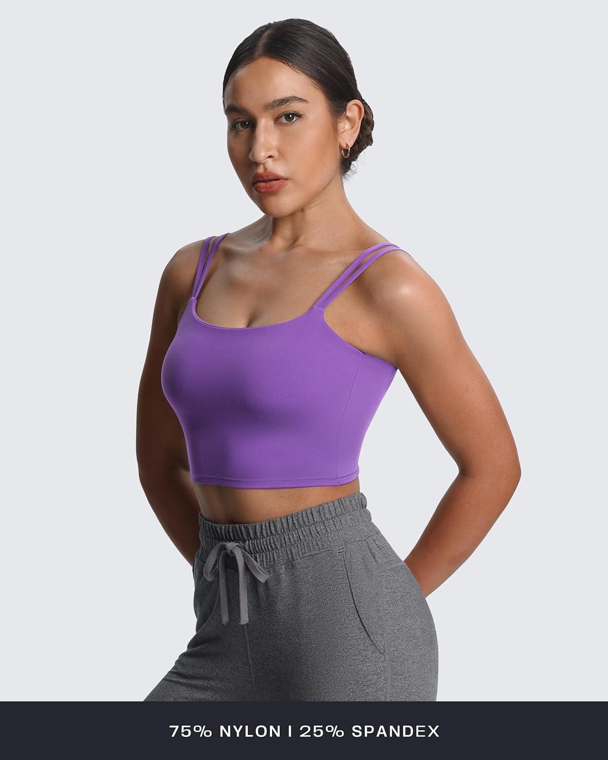 imageAoxjox Womens Workout Sports Bras Fitness Yoga Crop Tank Twist Back CamiChive Blossom