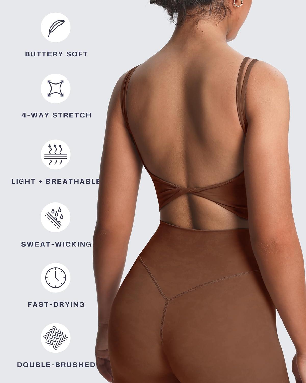 imageAoxjox Womens Workout Sports Bras Fitness Yoga Crop Tank Twist Back CamiCloud Brown