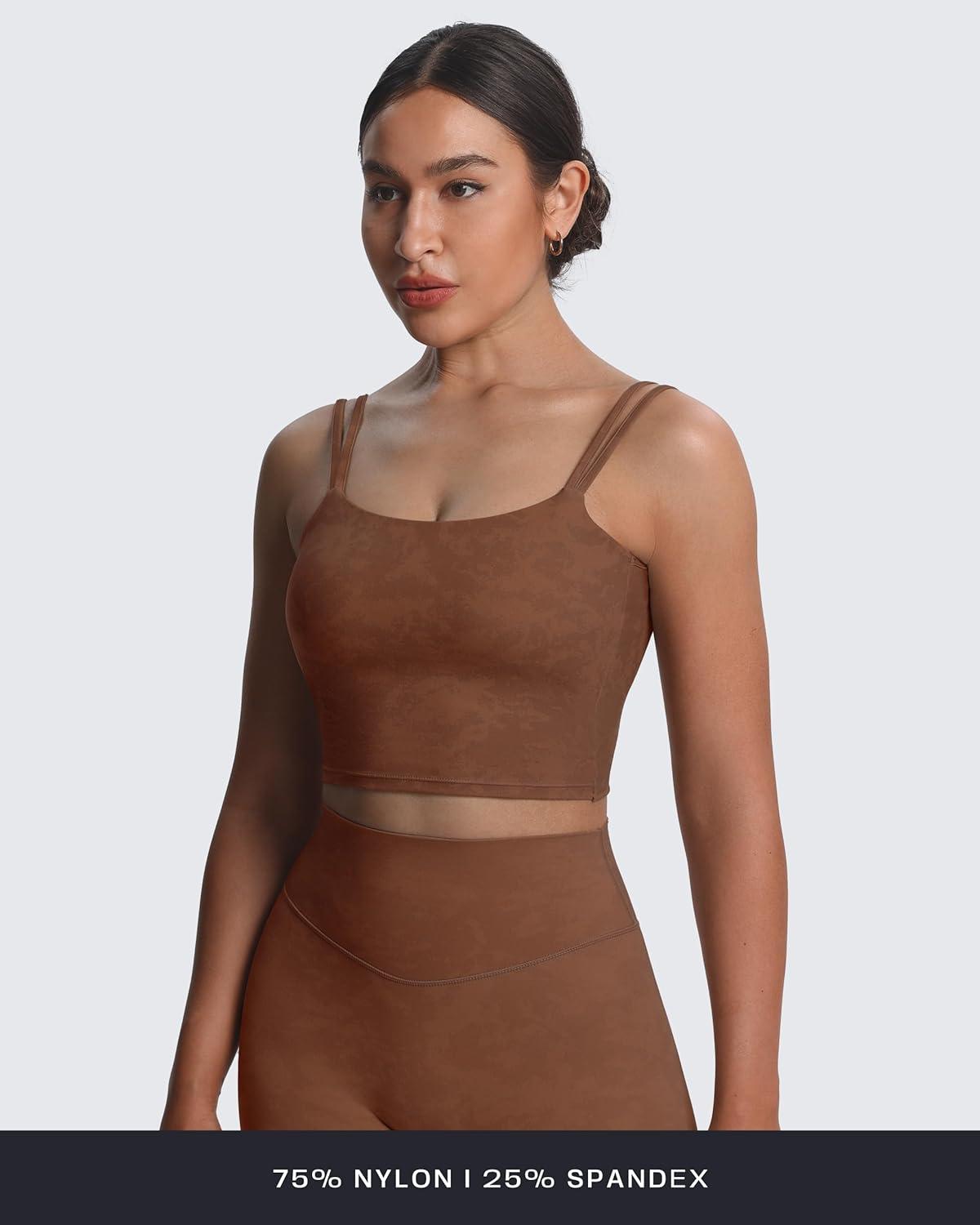 imageAoxjox Womens Workout Sports Bras Fitness Yoga Crop Tank Twist Back CamiCloud Brown