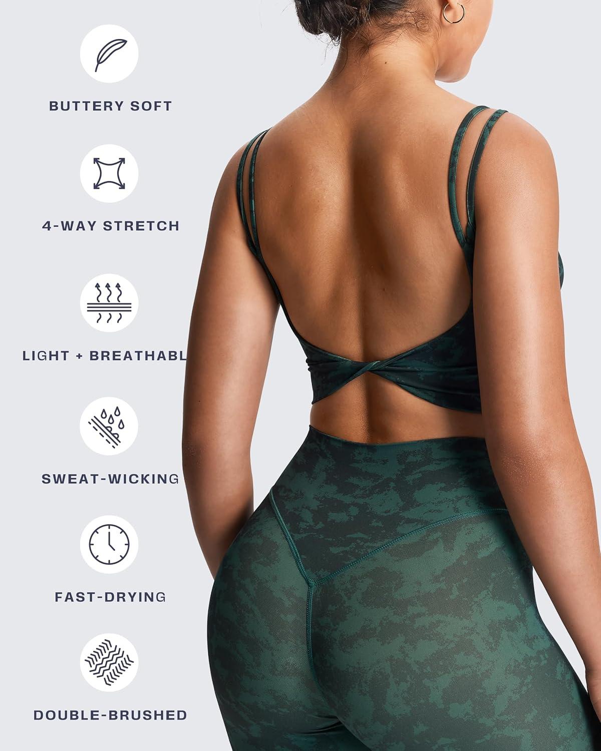 imageAoxjox Womens Workout Sports Bras Fitness Yoga Crop Tank Twist Back CamiCloud Dark Green