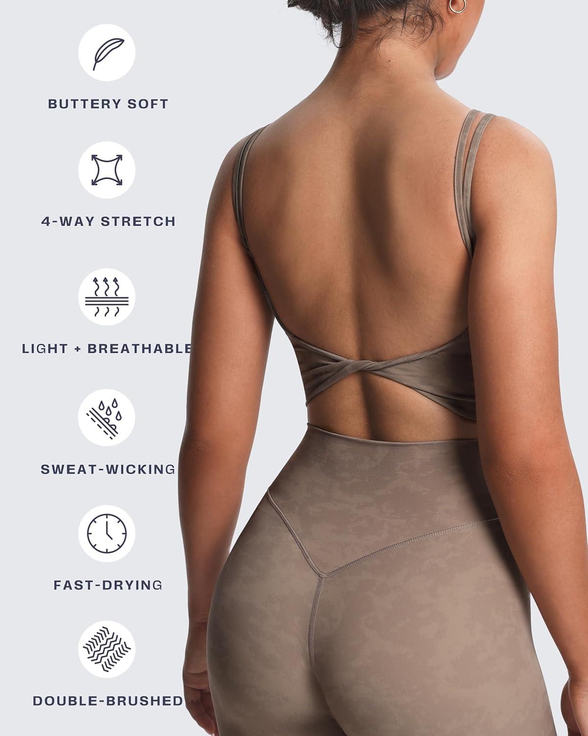 imageAoxjox Womens Workout Sports Bras Fitness Yoga Crop Tank Twist Back CamiCloud Fade Mocha