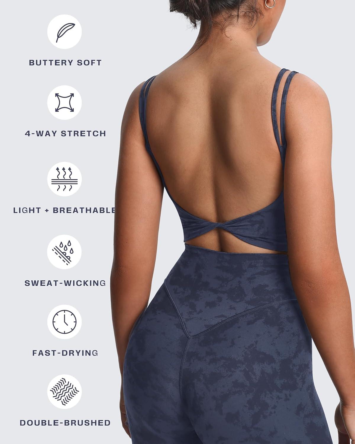 imageAoxjox Womens Workout Sports Bras Fitness Yoga Crop Tank Twist Back CamiCloud Navy