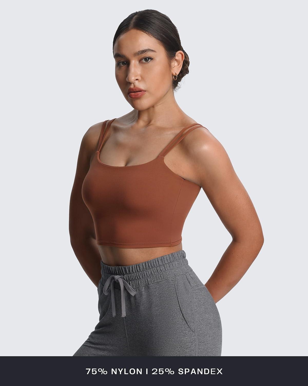 imageAoxjox Womens Workout Sports Bras Fitness Yoga Crop Tank Twist Back CamiDandelion Brown