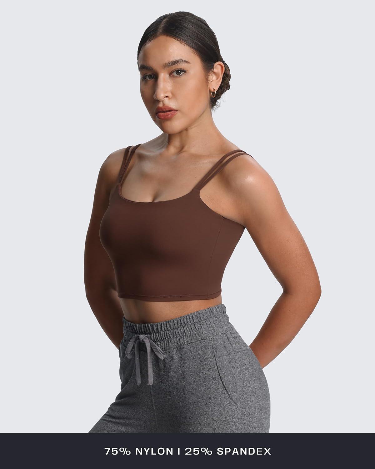 imageAoxjox Womens Workout Sports Bras Fitness Yoga Crop Tank Twist Back CamiDark Brown