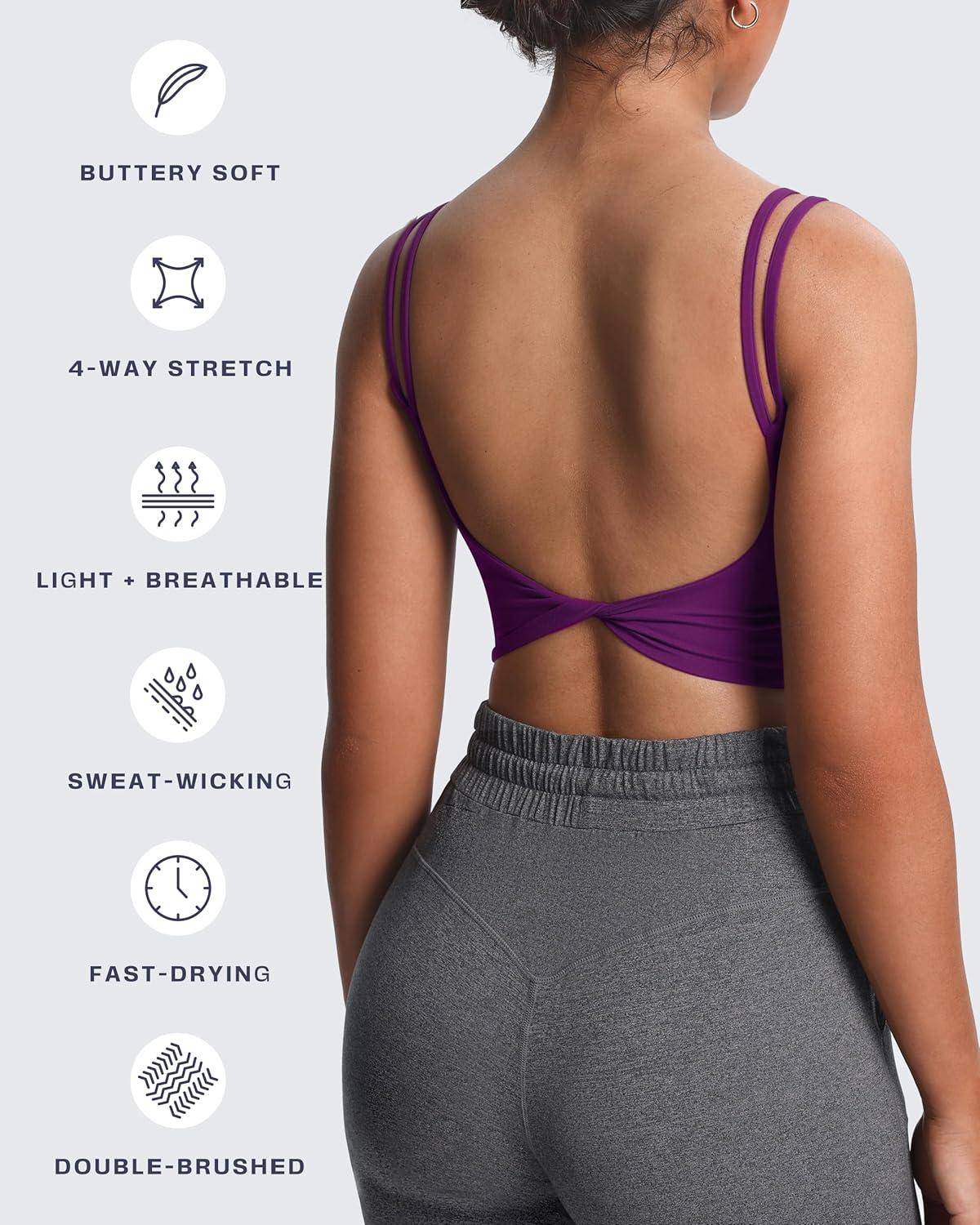 imageAoxjox Womens Workout Sports Bras Fitness Yoga Crop Tank Twist Back CamiDark Purple