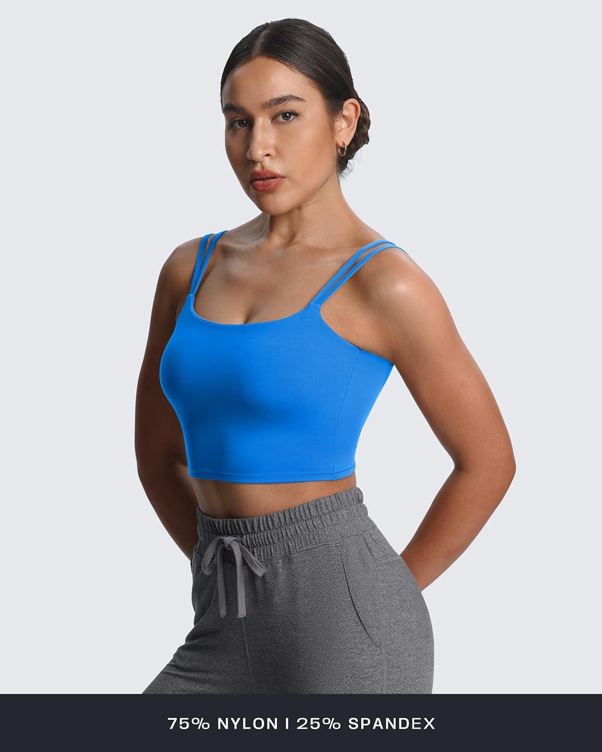 imageAoxjox Womens Workout Sports Bras Fitness Yoga Crop Tank Twist Back CamiDirectoire Blue