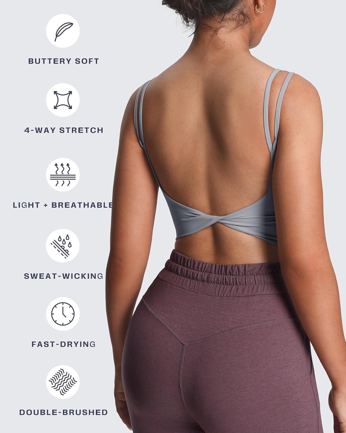 imageAoxjox Womens Workout Sports Bras Fitness Yoga Crop Tank Twist Back CamiGrey