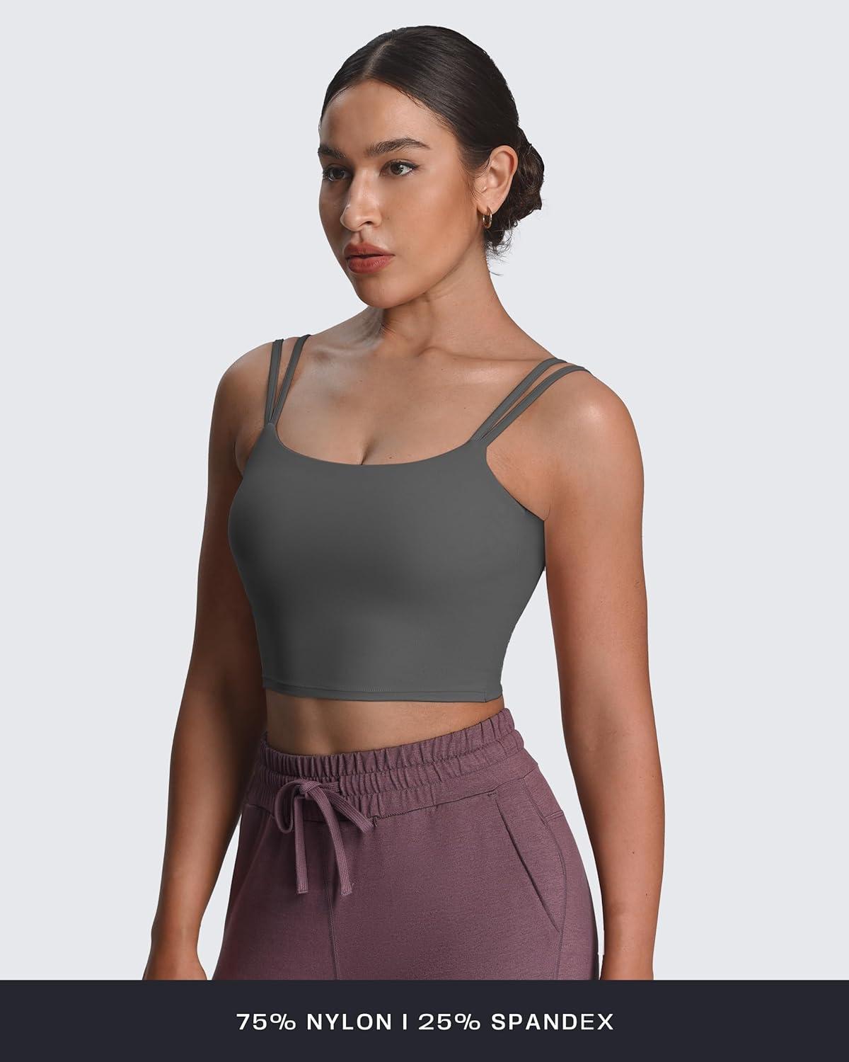 imageAoxjox Womens Workout Sports Bras Fitness Yoga Crop Tank Twist Back CamiIron Grey