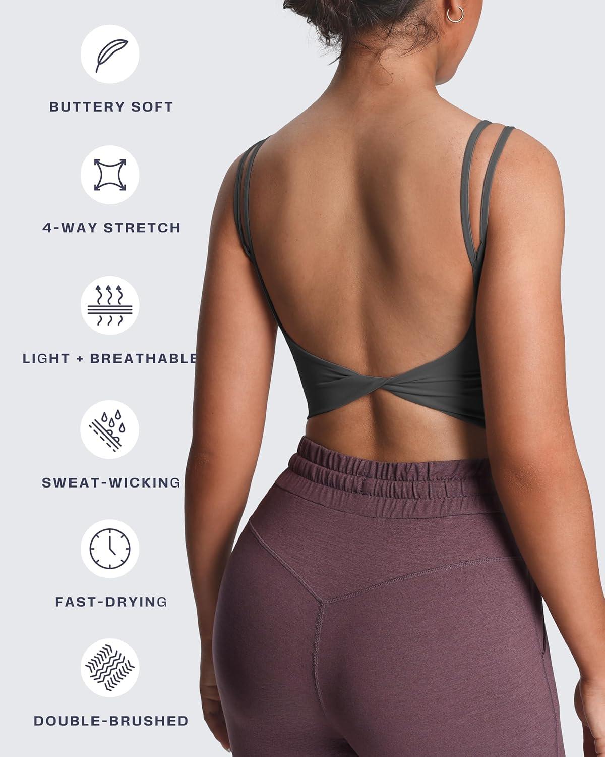 imageAoxjox Womens Workout Sports Bras Fitness Yoga Crop Tank Twist Back CamiIron Grey