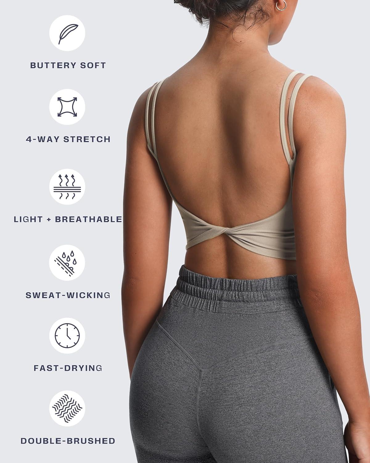 imageAoxjox Womens Workout Sports Bras Fitness Yoga Crop Tank Twist Back CamiMink