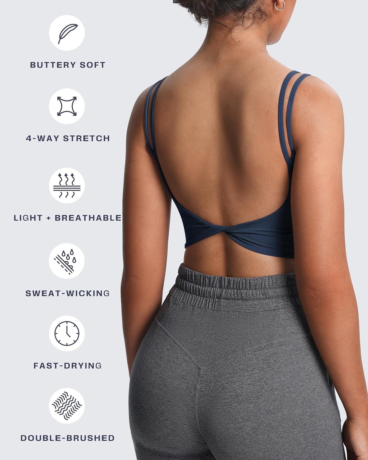 imageAoxjox Womens Workout Sports Bras Fitness Yoga Crop Tank Twist Back CamiNavy
