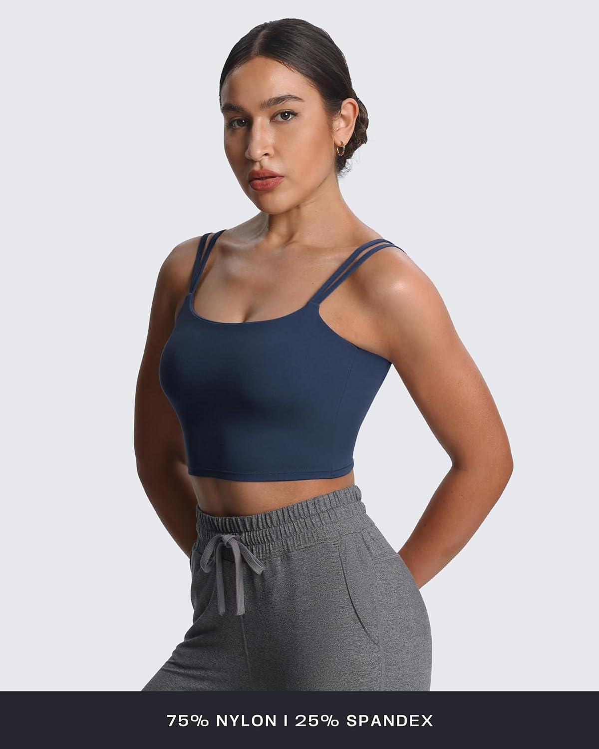 imageAoxjox Womens Workout Sports Bras Fitness Yoga Crop Tank Twist Back CamiNavy