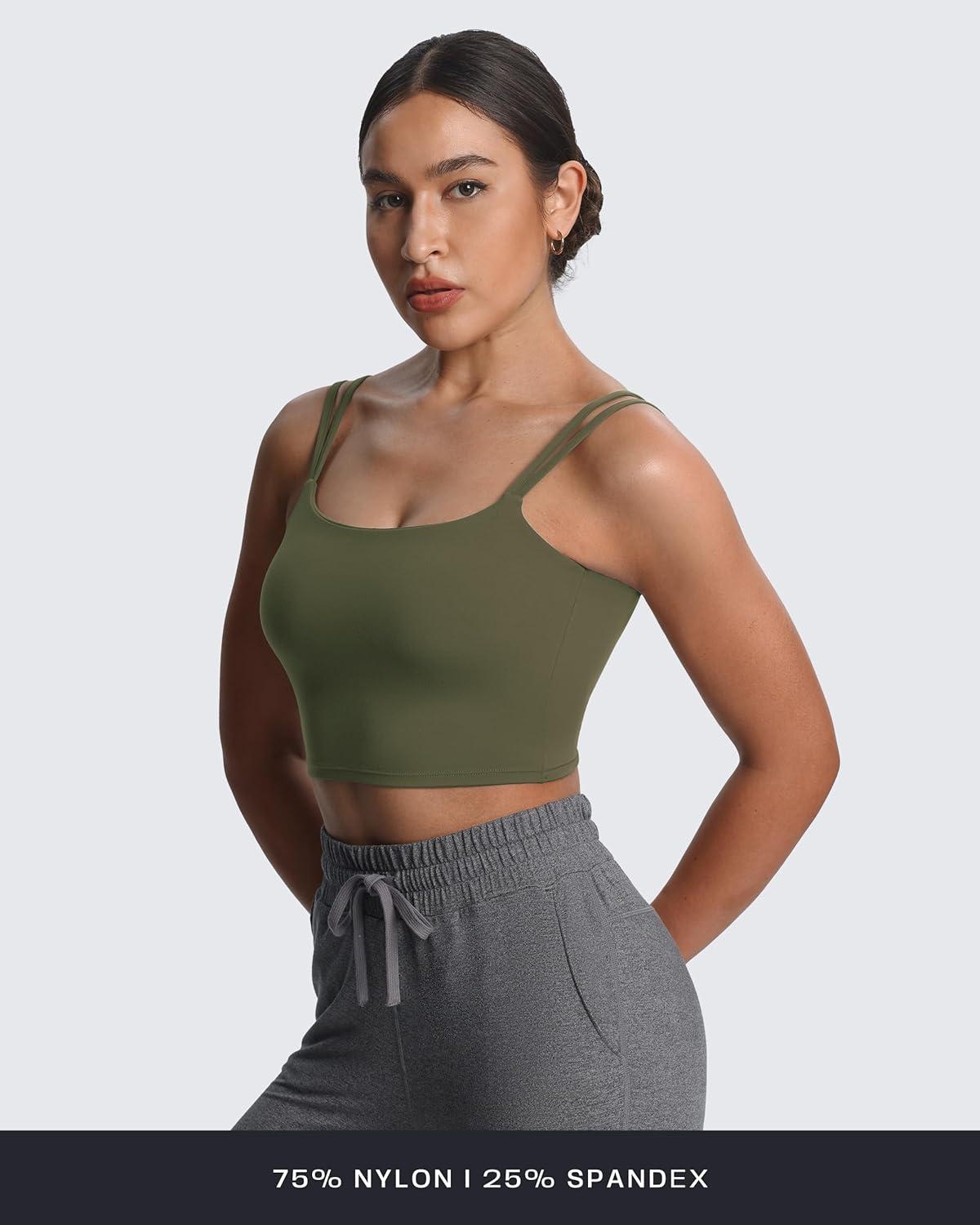 imageAoxjox Womens Workout Sports Bras Fitness Yoga Crop Tank Twist Back CamiOlive Green