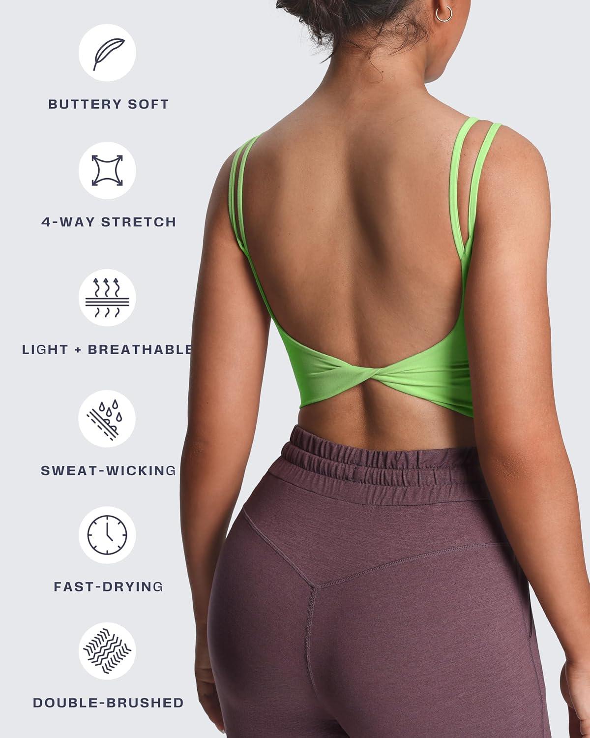 imageAoxjox Womens Workout Sports Bras Fitness Yoga Crop Tank Twist Back CamiParadise Green