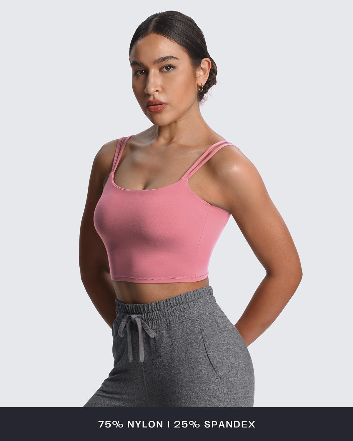 imageAoxjox Womens Workout Sports Bras Fitness Yoga Crop Tank Twist Back CamiPink