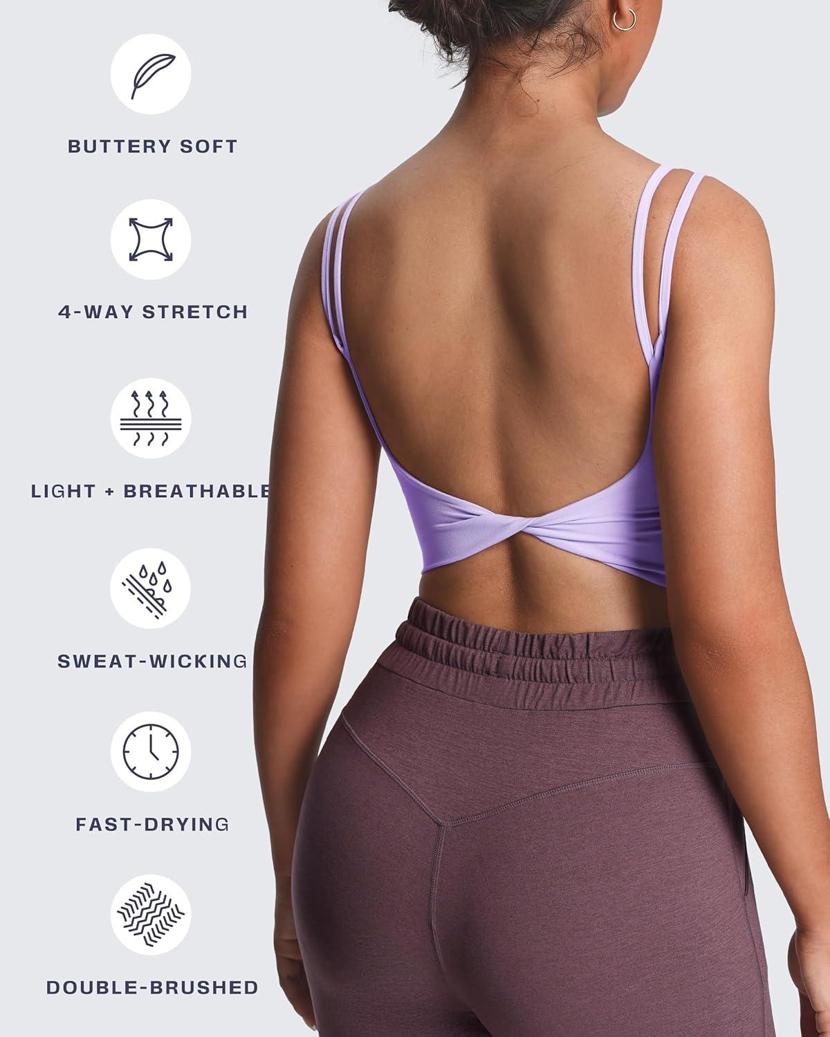 imageAoxjox Womens Workout Sports Bras Fitness Yoga Crop Tank Twist Back CamiPurple Heather