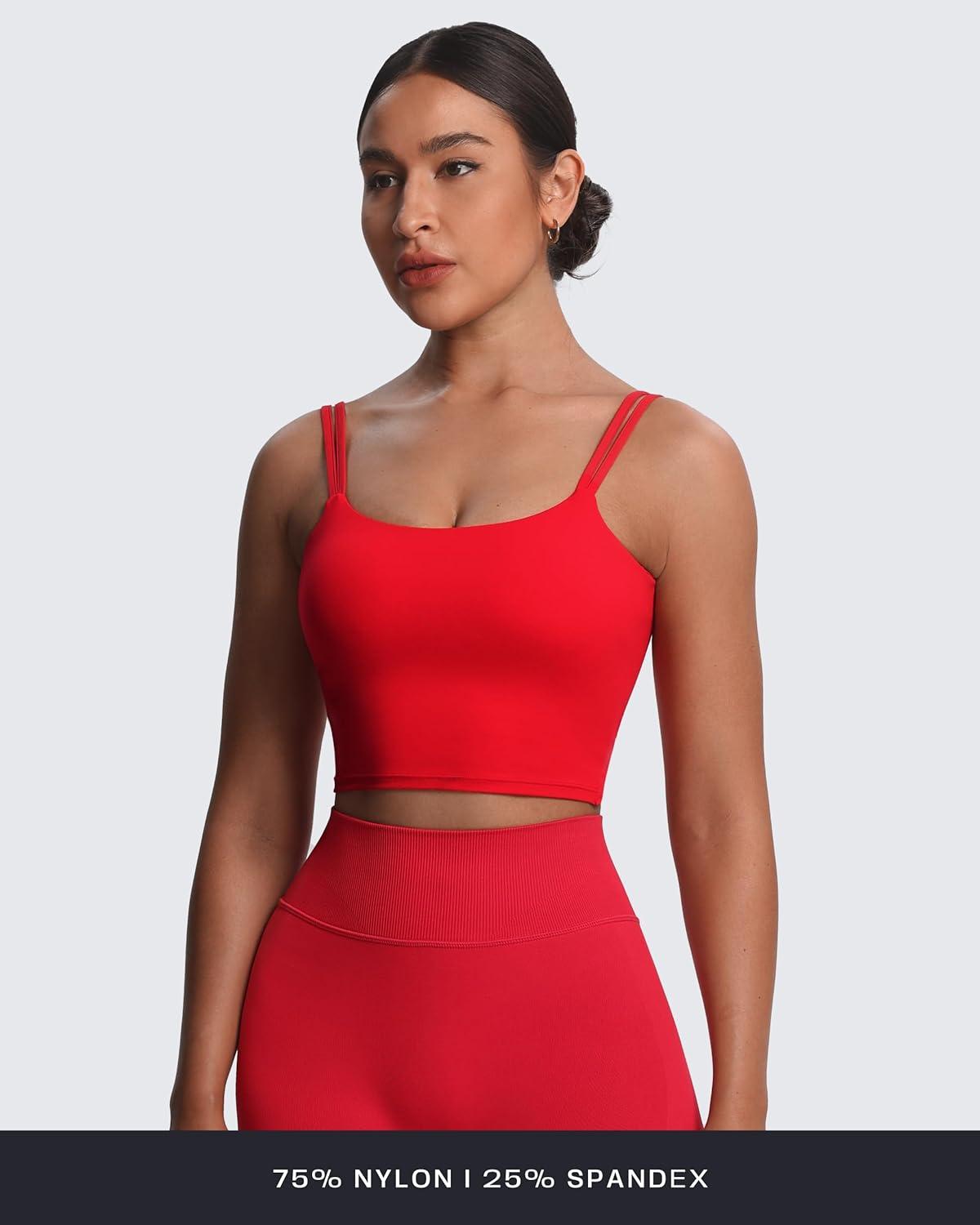 imageAoxjox Womens Workout Sports Bras Fitness Yoga Crop Tank Twist Back CamiRacing Red