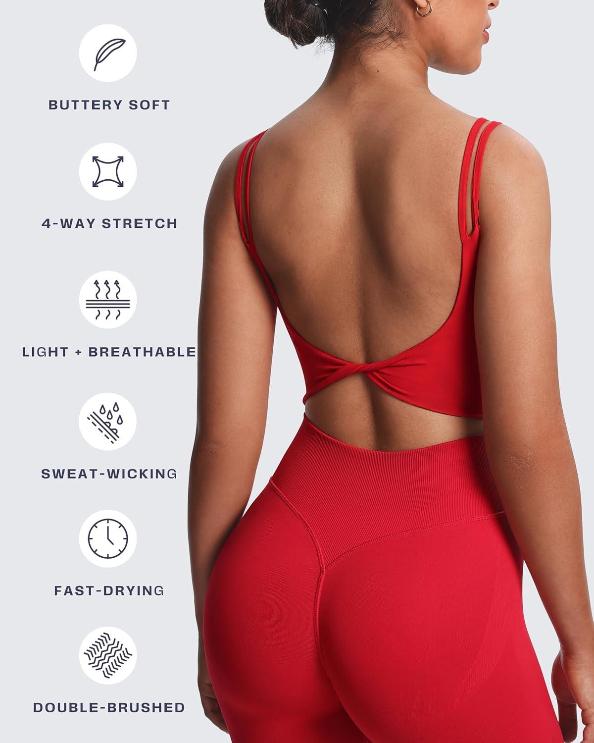 imageAoxjox Womens Workout Sports Bras Fitness Yoga Crop Tank Twist Back CamiRacing Red