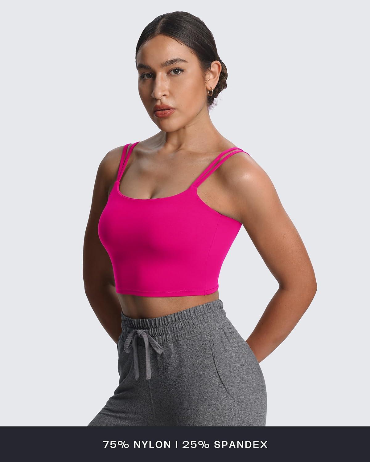 imageAoxjox Womens Workout Sports Bras Fitness Yoga Crop Tank Twist Back CamiRose Red