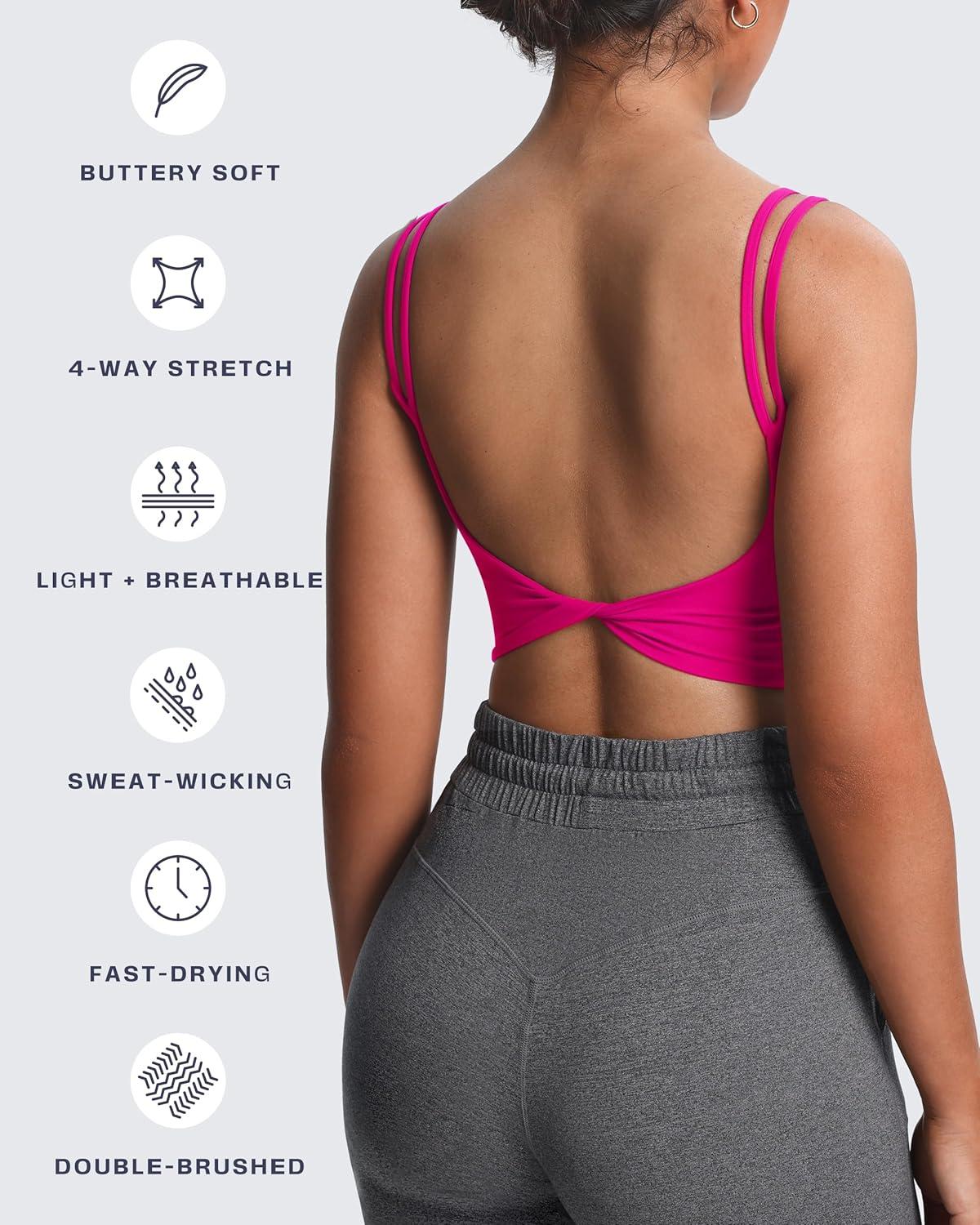 imageAoxjox Womens Workout Sports Bras Fitness Yoga Crop Tank Twist Back CamiRose Red