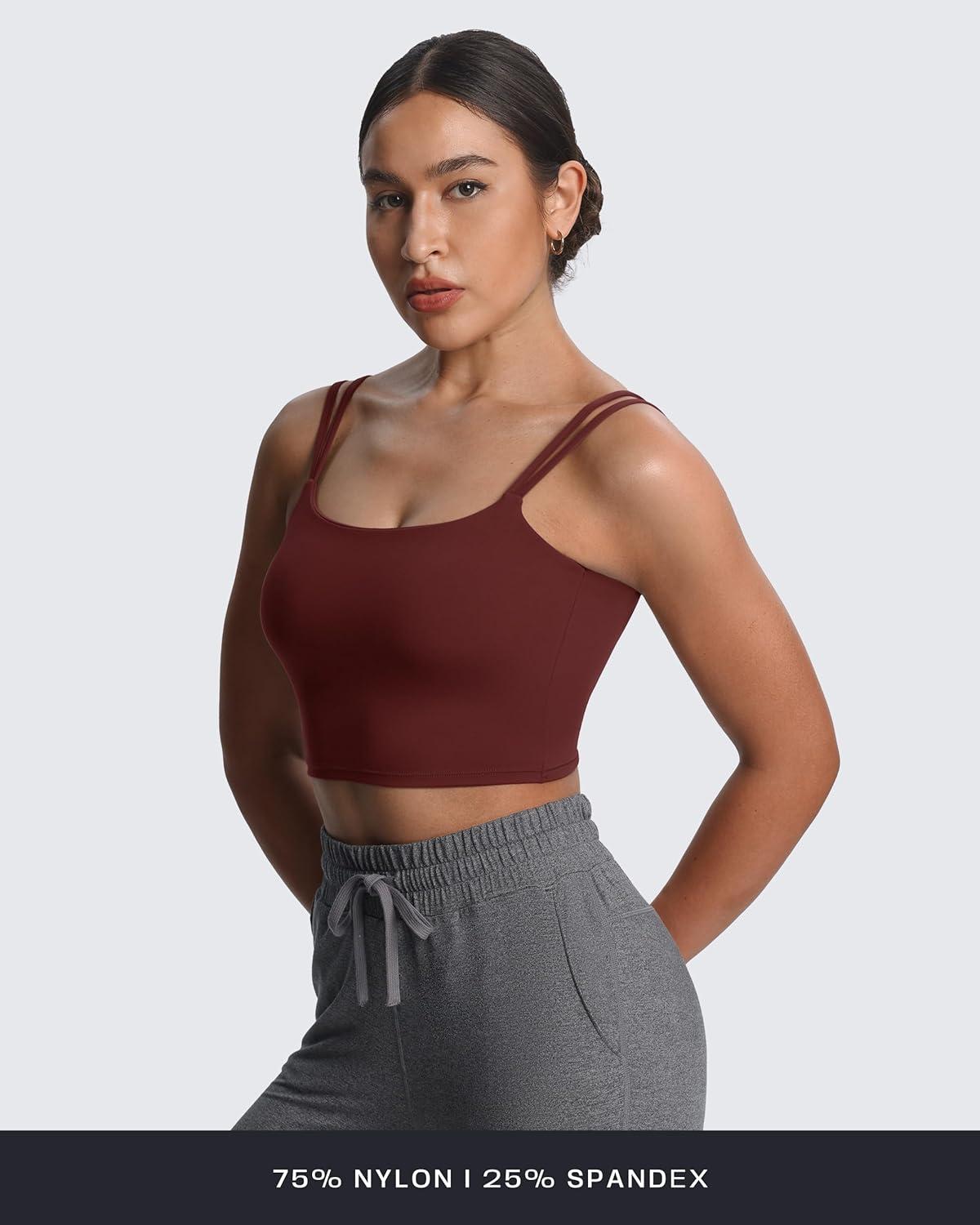 imageAoxjox Womens Workout Sports Bras Fitness Yoga Crop Tank Twist Back CamiRum Raisin