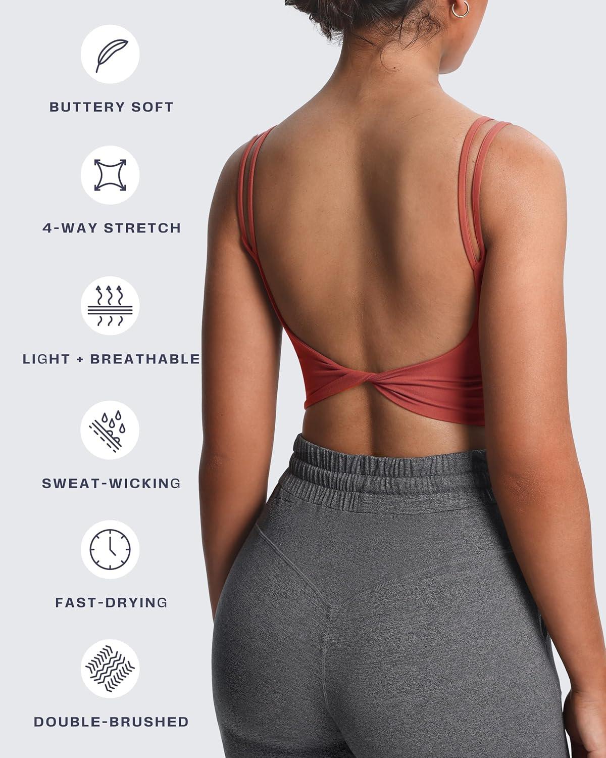 imageAoxjox Womens Workout Sports Bras Fitness Yoga Crop Tank Twist Back CamiRust Red